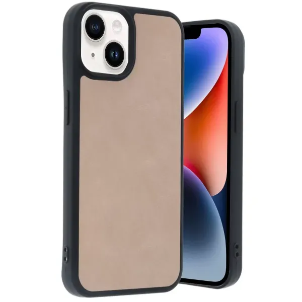 Apple İphone 15 Kılıf Aras Deri Kapak - Pudra
