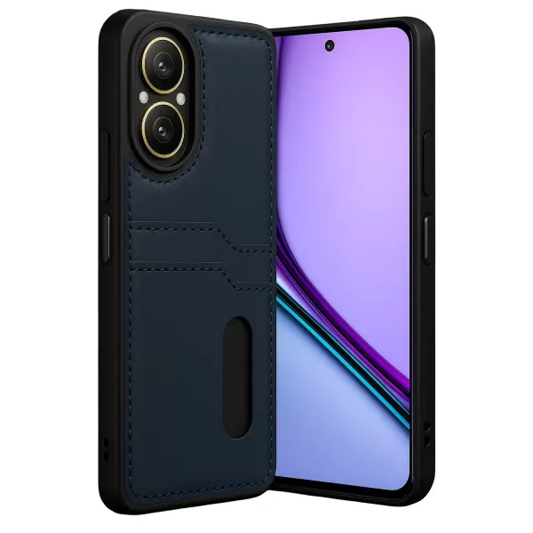 Realme 12 Lite Kılıf Sara Kartvizitli Deri Kılıf - Lacivert