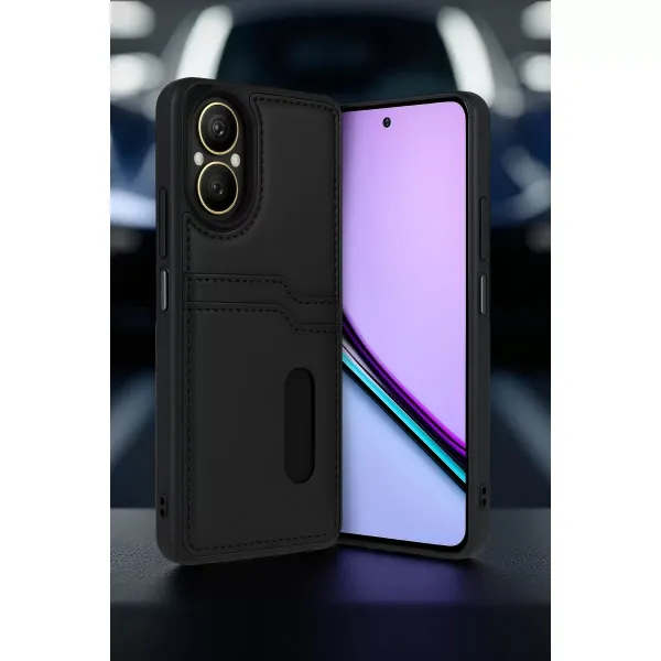 Realme 12 Lite Kılıf Sara Kartvizitli Deri Kılıf - Lacivert