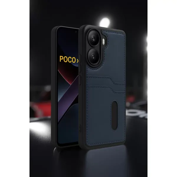 Xiaomi Poco X7 Pro Kılıf Sara Kartvizitli Deri Kılıf - Siyah