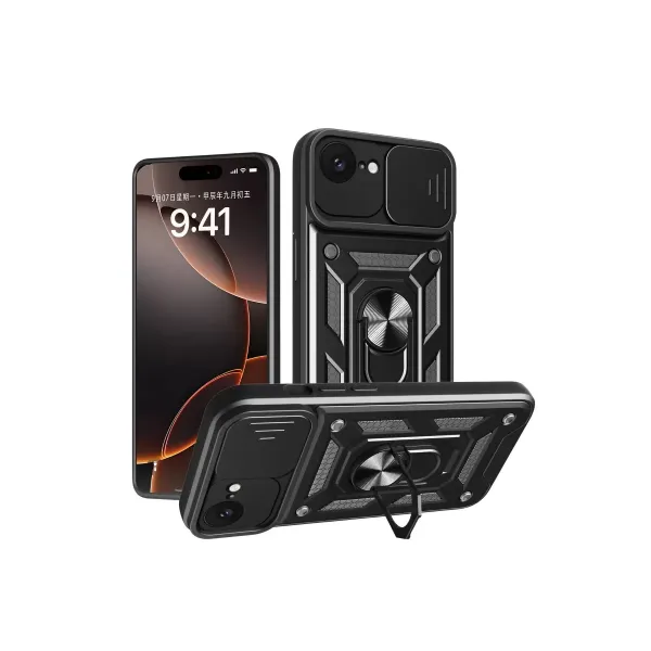 Apple İphone 16e Kılıf Pars Lens Yüzüklü Silikon - Siyah