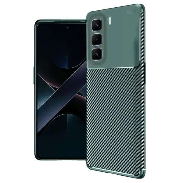 İnfinix Hot 50 4g Kılıf Auto Focus Karbon Kapak - Koyu Yeşil