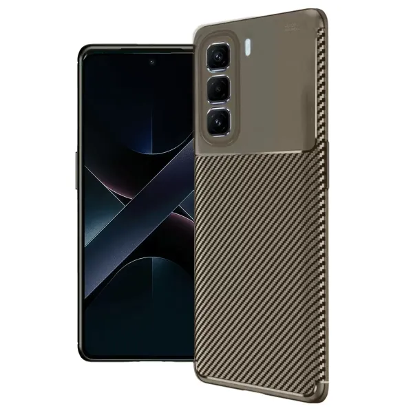 İnfinix Hot 50 4g Kılıf Auto Focus Karbon Kapak - Kahverengi