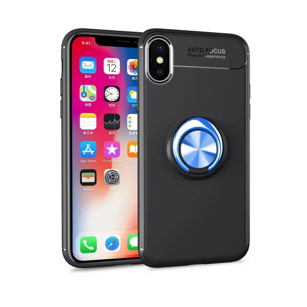 Apple İphone Xs Max Kılıf Range Yüzüklü Silikon - Siyah-mavi