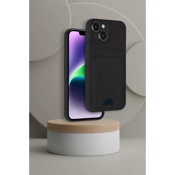 Apple İphone 14 Kılıf Kelvin Kartvizitli Silikon - Kahverengi
