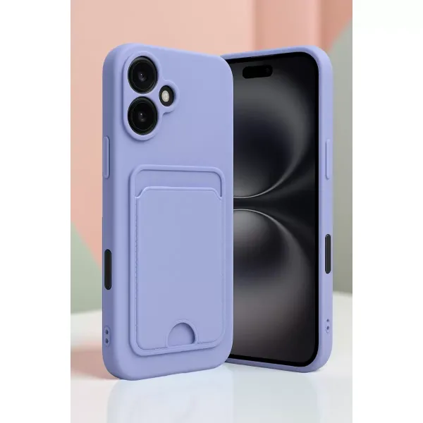 Apple İphone 16 Kılıf Kelvin Kartvizitli Silikon - Derin Mor