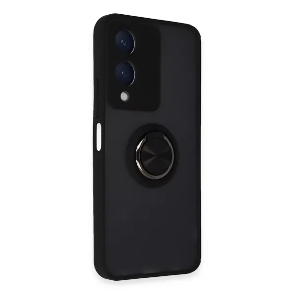 Vivo Y17s Kılıf Montreal Yüzüklü Silikon Kapak - Siyah