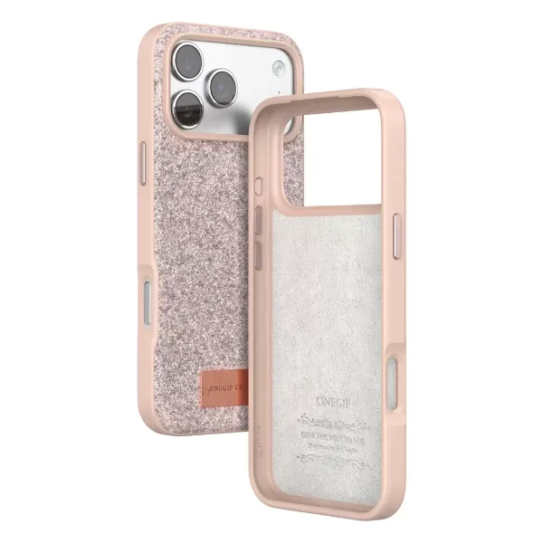 Onegif Apple İphone 17 Pro Bright Simli Kapak - Pembe