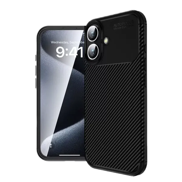 Apple İphone 16 Kılıf Auto Focus Karbon Kapak - Siyah