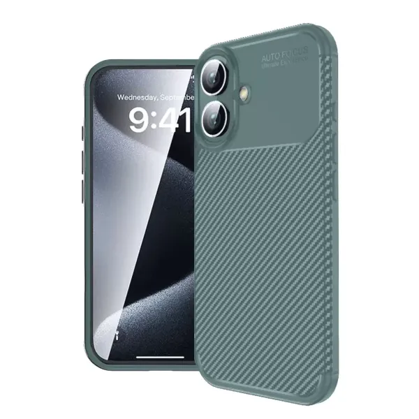 Apple İphone 16 Plus Kılıf Auto Focus Karbon Kapak - Koyu Yeşil
