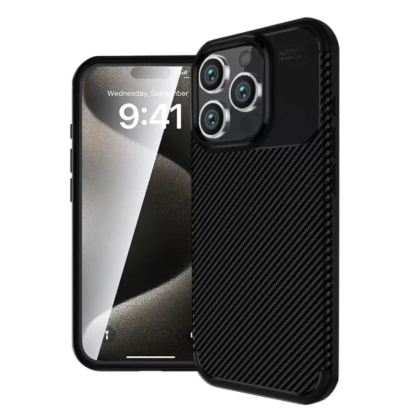 Apple İphone 16 Pro Kılıf Auto Focus Karbon Kapak - Siyah