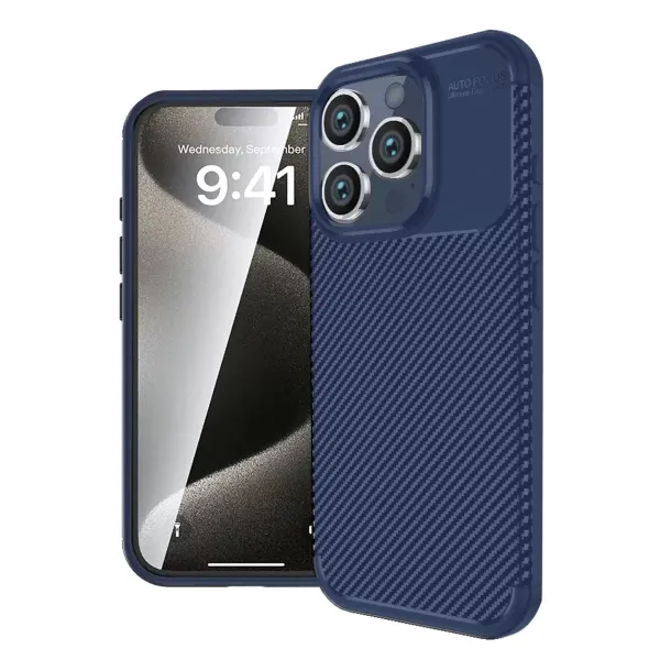 Apple İphone 16 Pro Kılıf Auto Focus Karbon Kapak - Lacivert