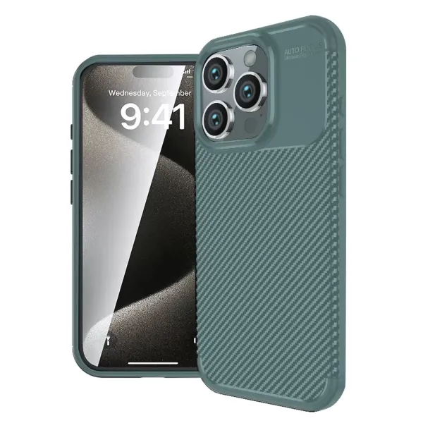 Apple İphone 16 Pro Kılıf Auto Focus Karbon Kapak - Koyu Yeşil