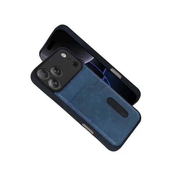 Apple İphone 17 Pro Sara Kartvizitli Deri Kılıf - Lacivert