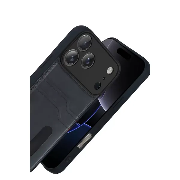 Apple İphone 17 Pro Sara Kartvizitli Deri Kılıf - Siyah