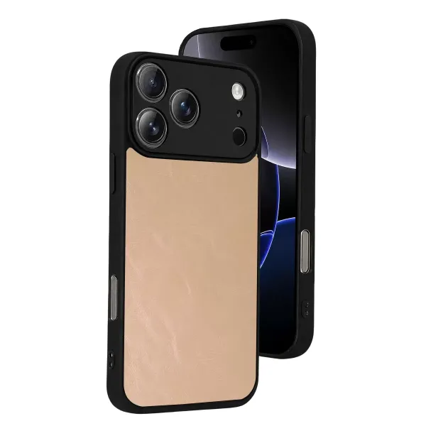 Apple İphone 17 Pro Aras Deri Kapak - Pudra