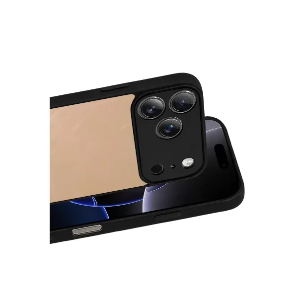 Apple İphone 17 Pro Aras Deri Kapak - Pudra