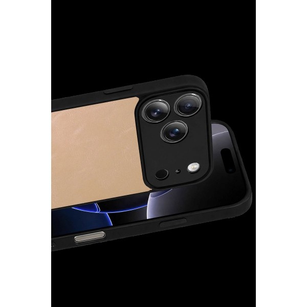 Apple İphone 17 Pro Max Aras Deri Kapak - Pudra