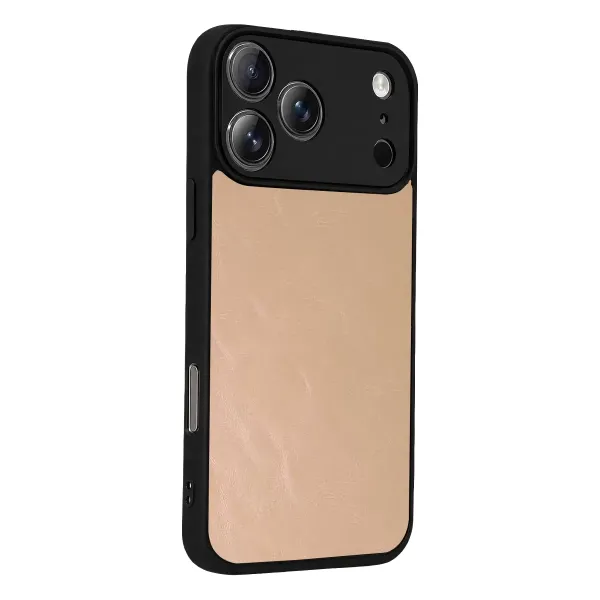 Apple İphone 17 Pro Max Aras Deri Kapak - Pudra