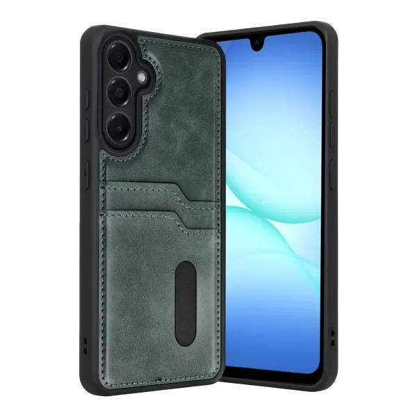 Samsung Galaxy A37 5g Sara Kartvizitli Deri Kılıf - Yeşil