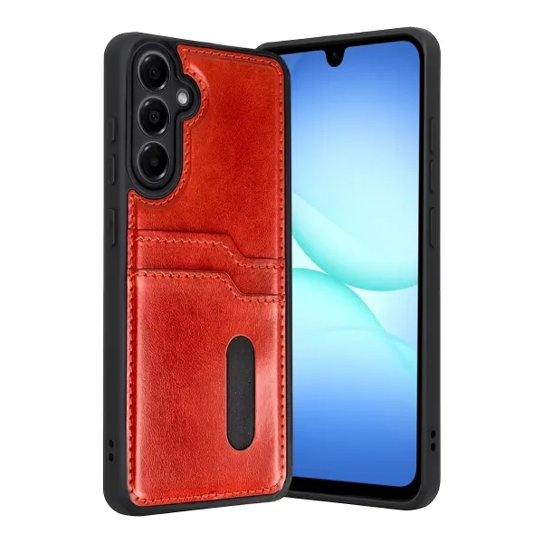Samsung Galaxy A57 5g Sara Kartvizitli Deri Kılıf - Kırmızı