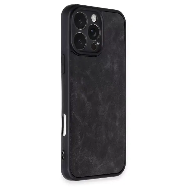 Apple İphone 16 Pro Kılıf Aras Deri Kapak - Siyah