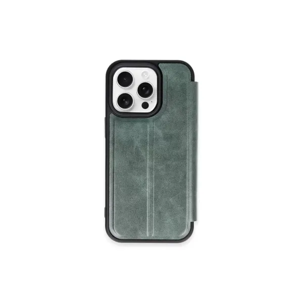 Apple İphone 15 Pro Max Kılıf Flip Cover - Koyu Yeşil