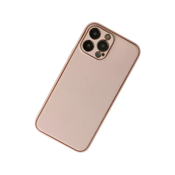 Apple İphone 13 Pro Kılıf Coco Deri Silikon Kapak - Pudra