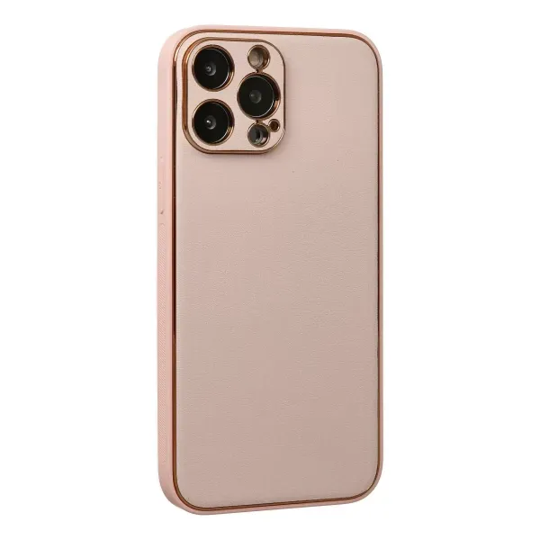 Apple İphone 13 Pro Kılıf Coco Deri Silikon Kapak - Pudra