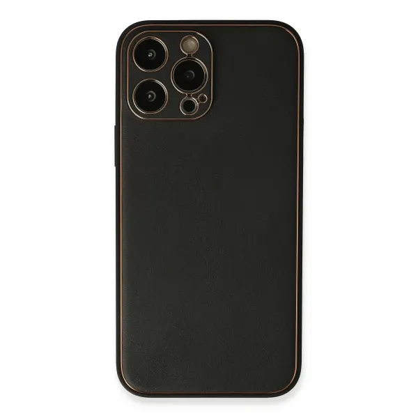 Apple İphone 13 Pro Max Kılıf Coco Deri Silikon Kapak - Siyah