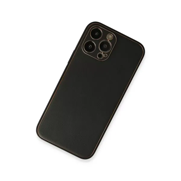 Apple İphone 13 Pro Max Kılıf Coco Deri Silikon Kapak - Siyah