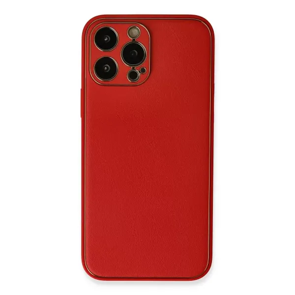 Apple İphone 13 Pro Max Kılıf Coco Deri Silikon Kapak - Kırmızı
