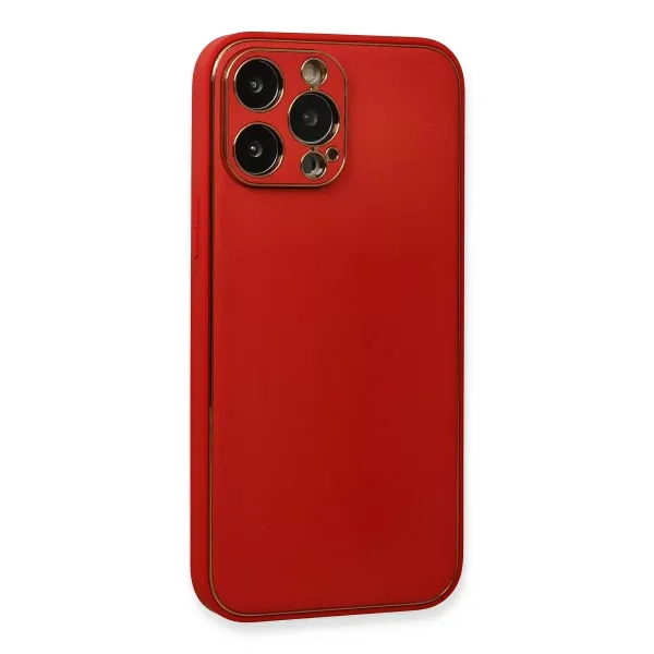 Apple İphone 13 Pro Max Kılıf Coco Deri Silikon Kapak - Kırmızı