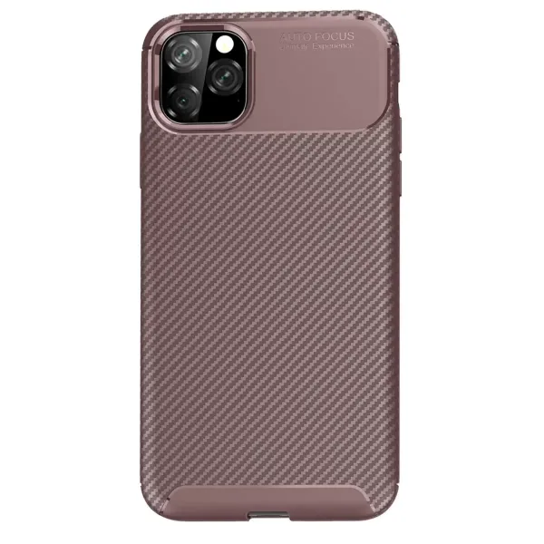 Apple İphone 11 Pro Max Kılıf Auto Focus Karbon Kapak - Kahverengi
