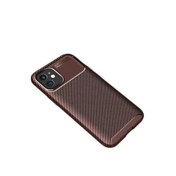 Apple İphone 12 Mini Kılıf Auto Focus Karbon Kapak - Kahverengi