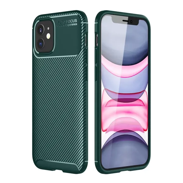 Apple İphone 12 Mini Kılıf Auto Focus Karbon Kapak - Yeşil