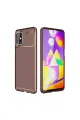 Samsung Galaxy M31s Kılıf Auto Focus Karbon Kapak - Kahverengi