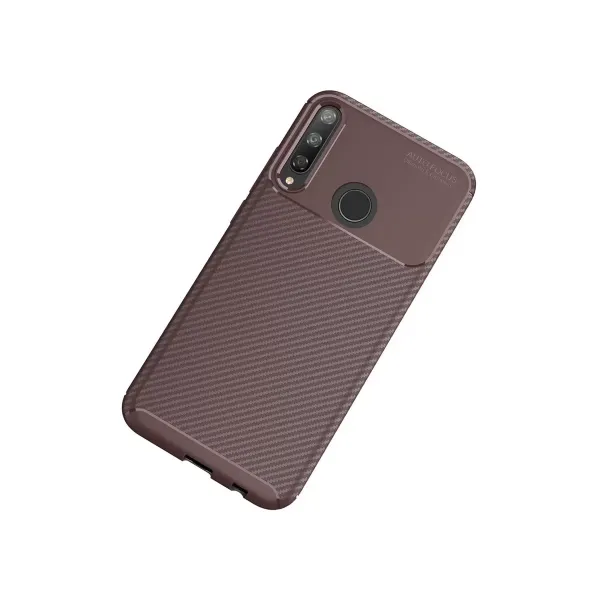 Huawei P40 Lite E Kılıf Auto Focus Karbon Kapak - Kahverengi