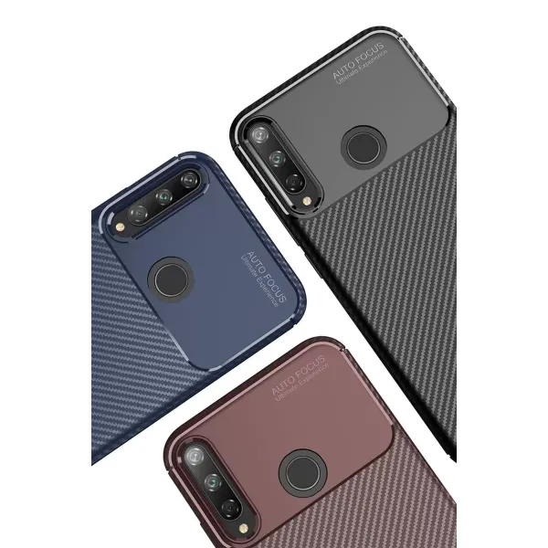 Huawei P40 Lite E Kılıf Auto Focus Karbon Kapak - Kahverengi