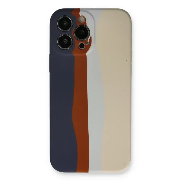 Apple İphone 13 Pro Kılıf Ebruli Lansman Silikon - Lacivert-krem