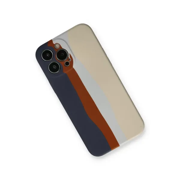Apple İphone 13 Pro Kılıf Ebruli Lansman Silikon - Lacivert-krem