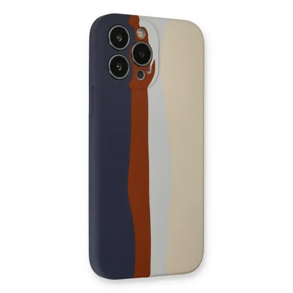 Apple İphone 13 Pro Kılıf Ebruli Lansman Silikon - Lacivert-krem
