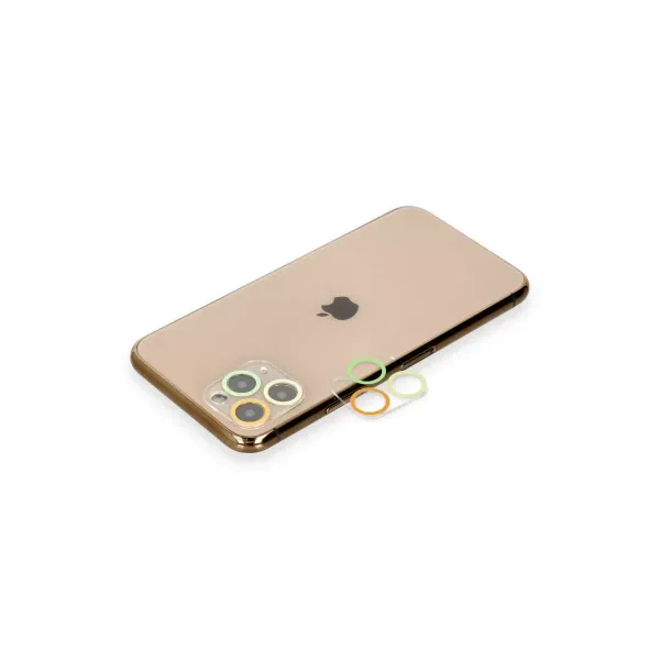Apple İphone 11 Pro Renkli Kamera Lens Koruma Cam - Sarı-turuncu