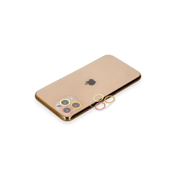 Apple İphone 11 Pro Max Renkli Kamera Lens Koruma Cam - Turuncu-kırmızı