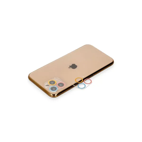 Apple İphone 11 Pro Max Renkli Kamera Lens Koruma Cam - Pembe-mavi