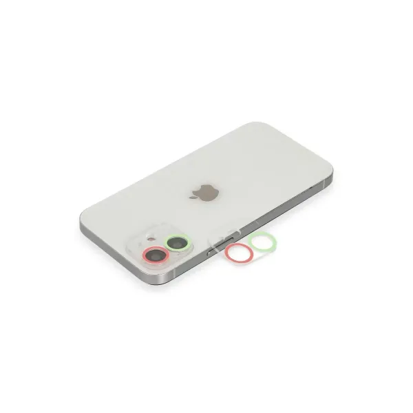 Apple İphone 12 Mini Renkli Kamera Lens Koruma Cam - Yeşil-pembe