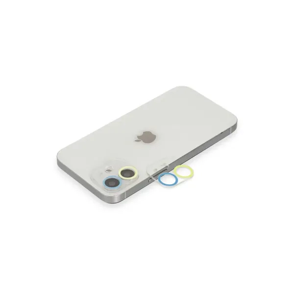 Apple İphone 12 Mini Renkli Kamera Lens Koruma Cam - Sarı-mavi