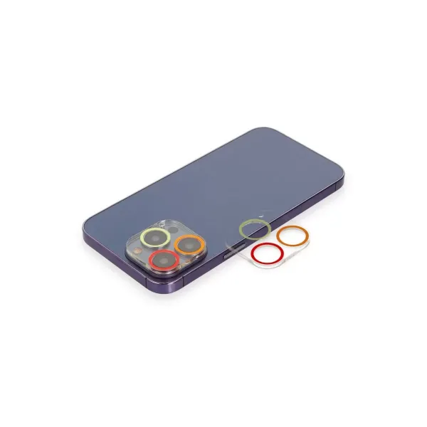 Apple İphone 12 Pro Max Renkli Kamera Lens Koruma Cam - Turuncu-kırmızı