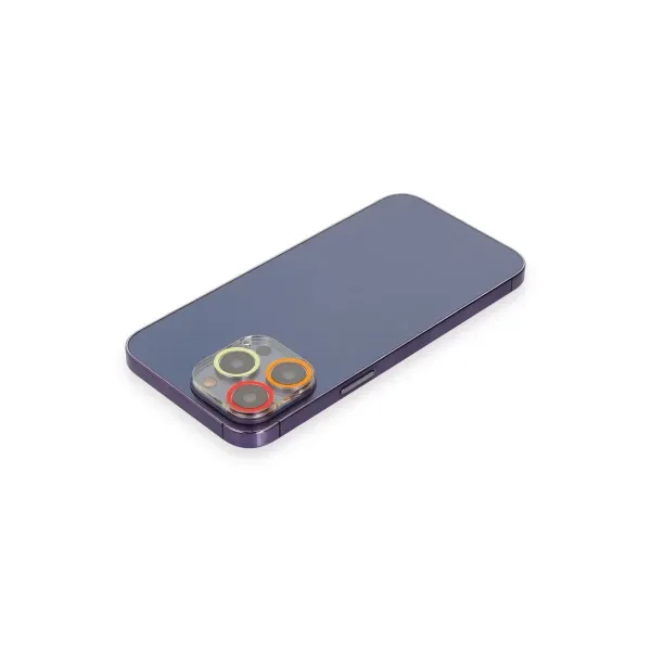 Apple İphone 12 Pro Max Renkli Kamera Lens Koruma Cam - Turuncu-kırmızı