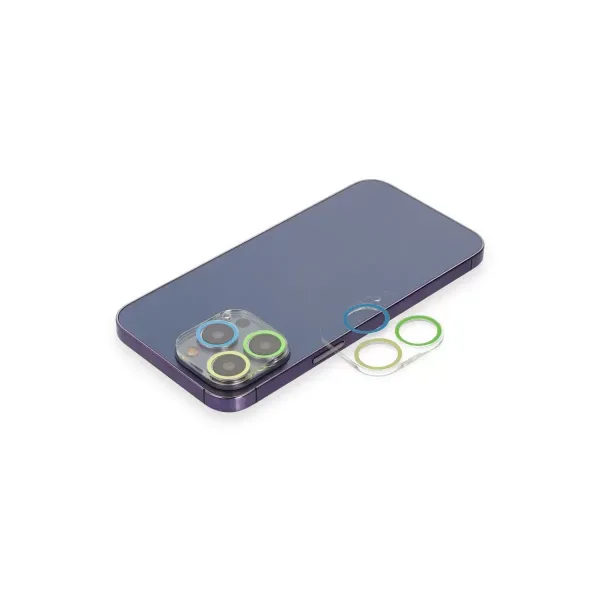 Apple İphone 13 Pro Max Renkli Kamera Lens Koruma Cam - Yeşil-sarı